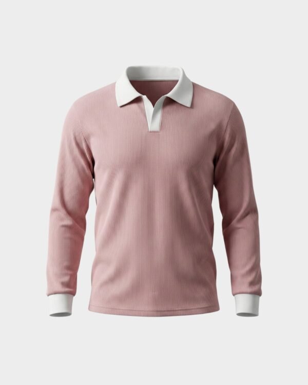 Baby Pink Waffle Knit Rugby Polo