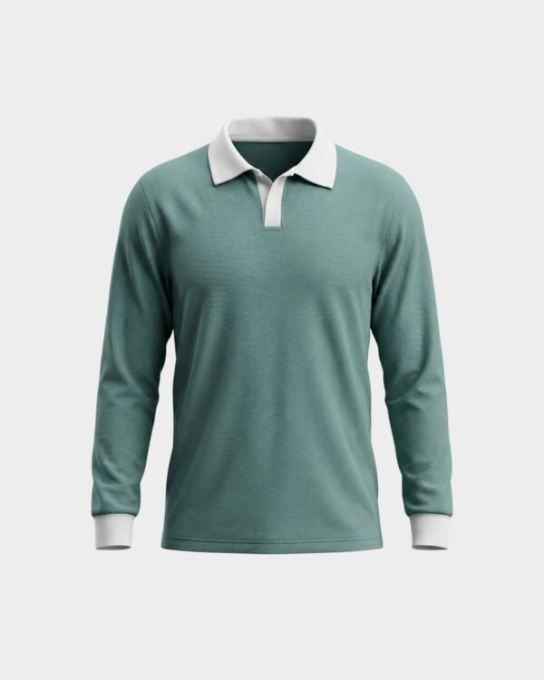 Sage Green Waffle Knit Rugby Polo