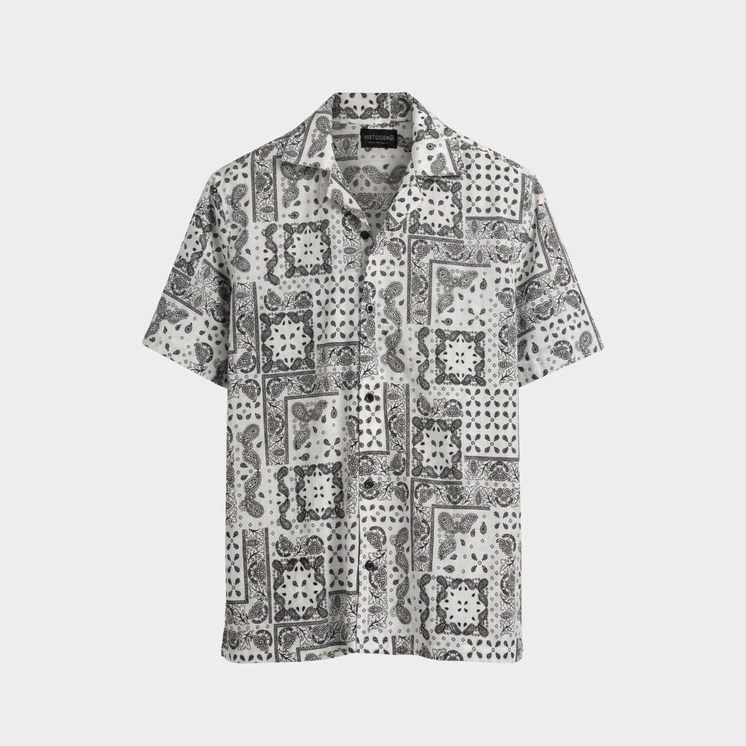 White Paisley Bandana Print Cuban Shirt (Safiyar shade)