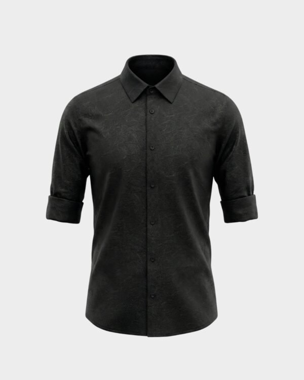 Midnight Black Textured Linen Shirt (Kaede)
