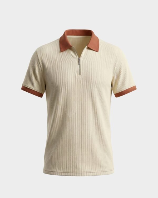 Premium Cream Waffle Knit Zip Polo