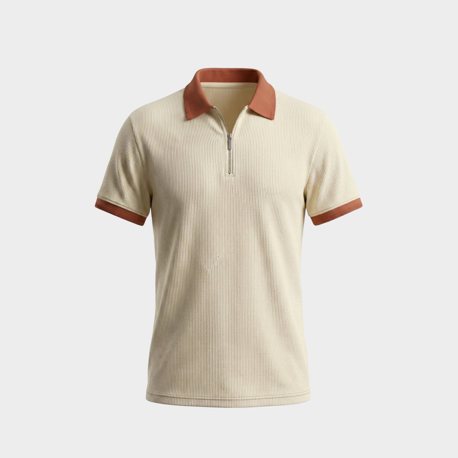 Premium Cream Waffle Knit Zip Polo