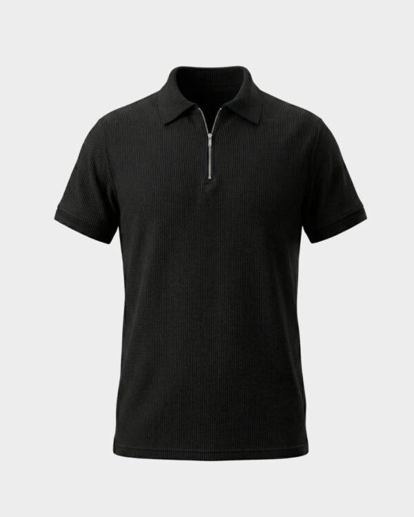 Premium Black Waffle Knit Zip Polo