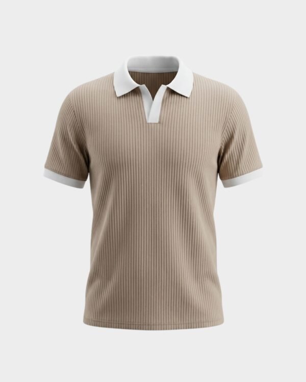 Premium Beige Ribbed Johnny Collar (V-neck) Polo