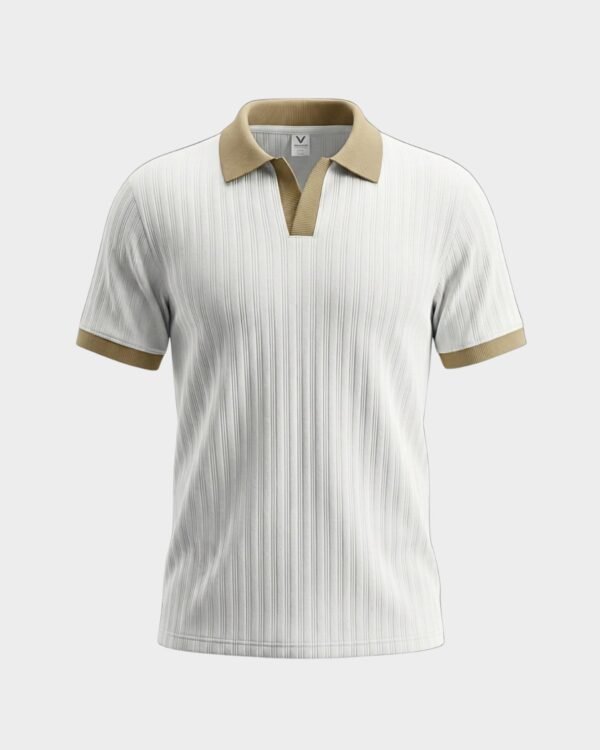 Gallery White Ribbed Johnny Collar (V-neck) Polo