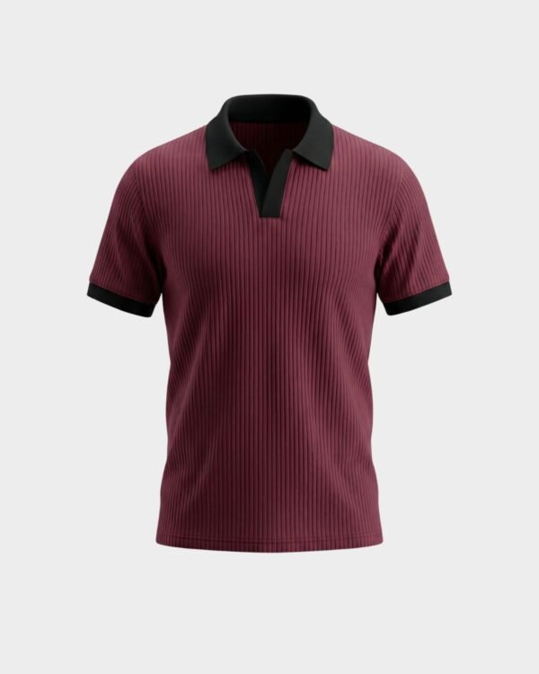 Maroon Ribbed Johnny Collar (V-neck) Polo