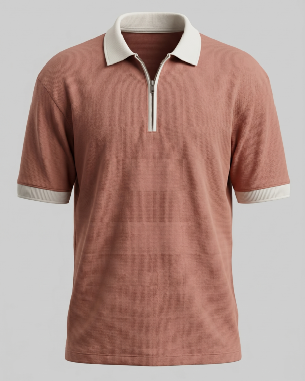 dusty rose zipper polo front