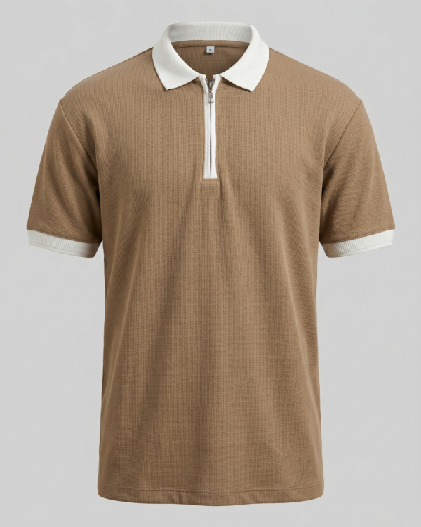 khaki zipper polo front