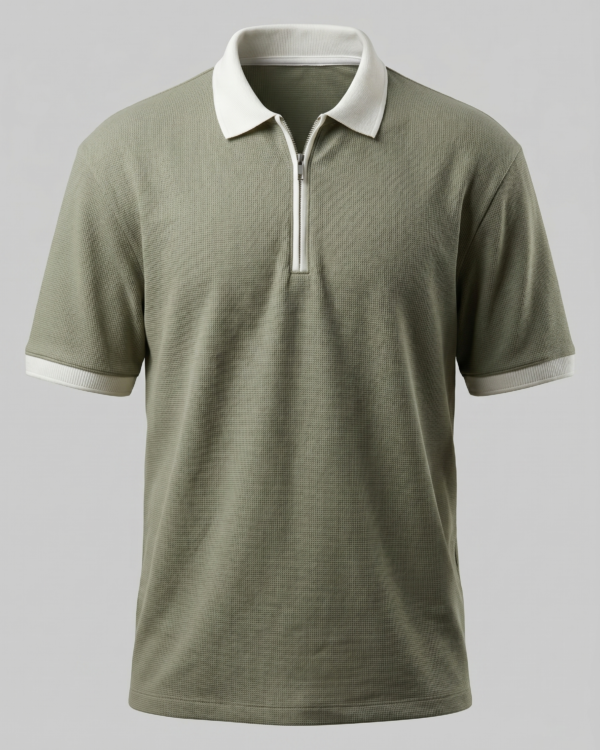 sage green zipper polo front