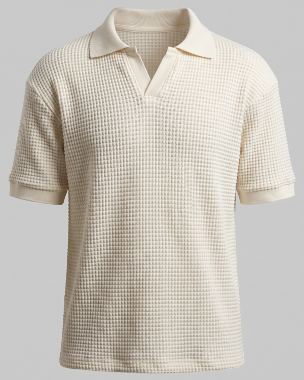 Fancy Waffle Knit Polo Off White Front