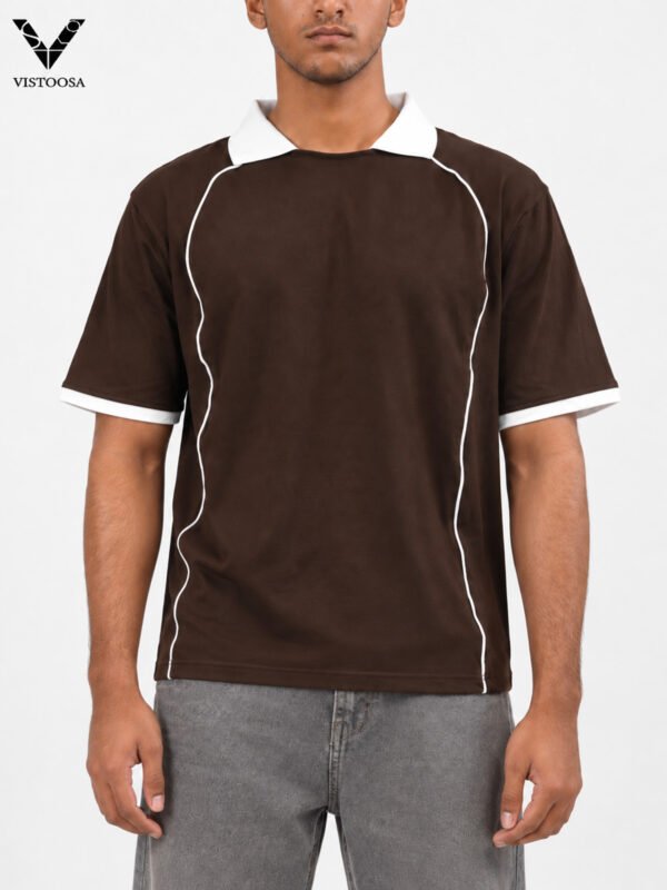 Premium Boxy Fit Lycra Polo Shirt with Contrast Piping (Coffee)