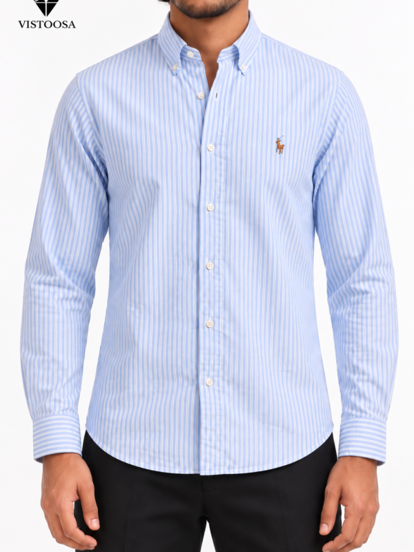 Premium Men's Oxford Cotton Full Sleeve Shirt (Blue Stripe)