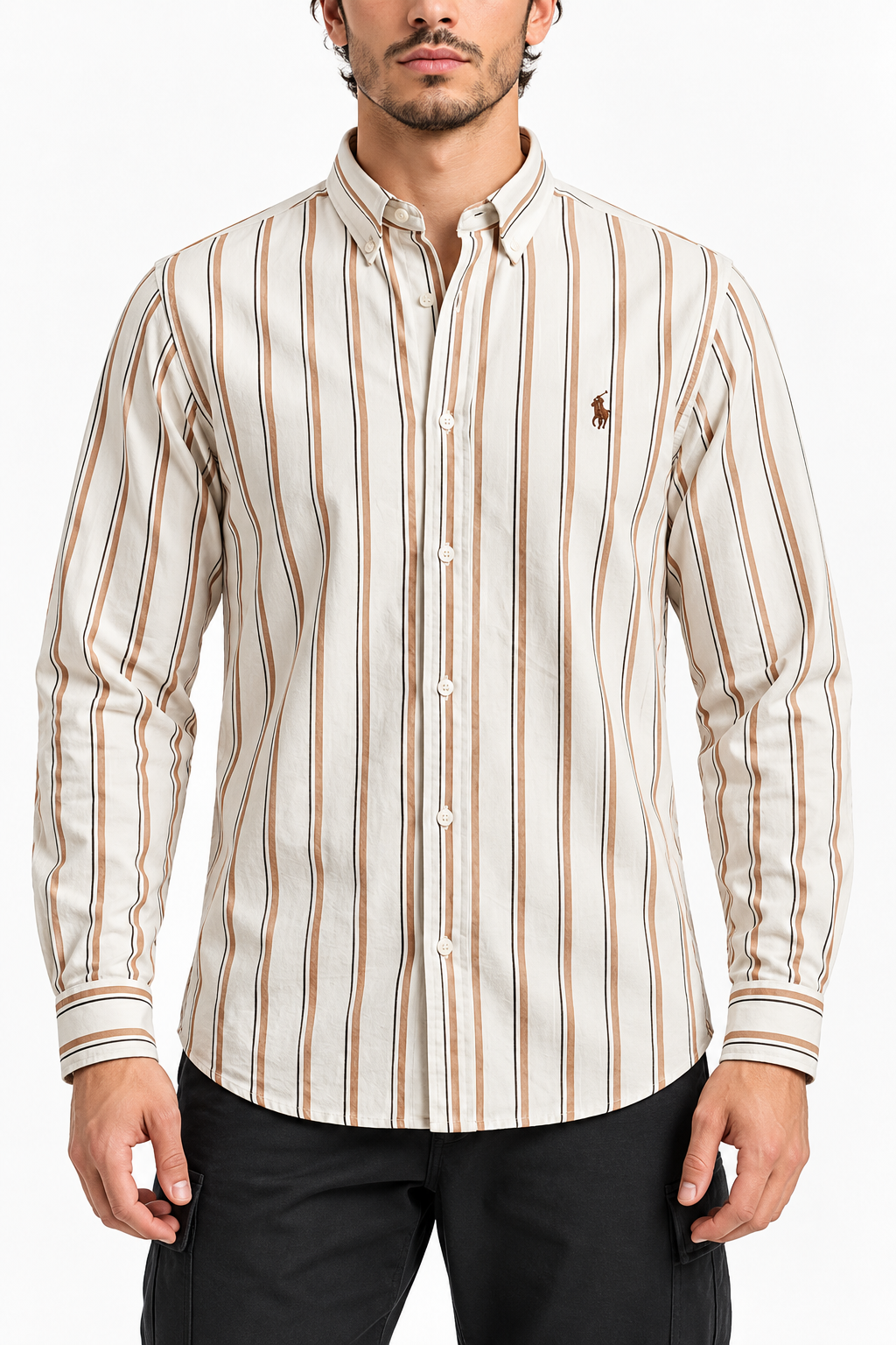Premium Men's Oxford Cotton Full Sleeve Shirt (Choco Stripe)