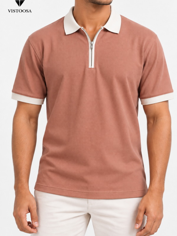 Premium Dusty Rose Waffle Zipper Polo