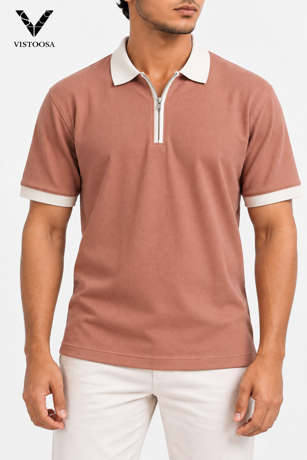 Premium Dusty Rose Waffle Zipper Polo