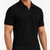Premium Waffle Knit Plain V-Neck Fancy Polo Black - Image 2