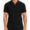 Premium Waffle Knit Plain V-Neck Fancy Polo Black