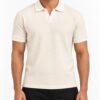 Premium Waffle Knit Plain V-Neck Fancy Polo Off White