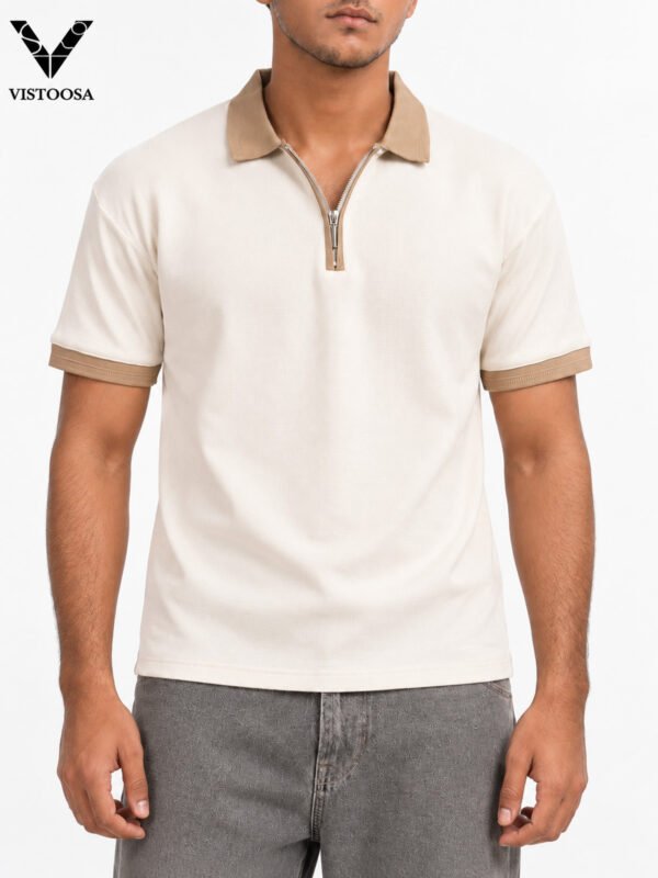 Premium Off White Waffle Zipper Polo